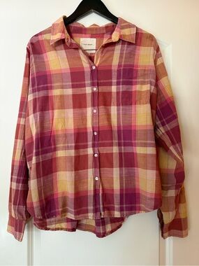 Lucky Brand Plaid Button-Up Shirt in Pink, & Yellow Tones Women’s Size M